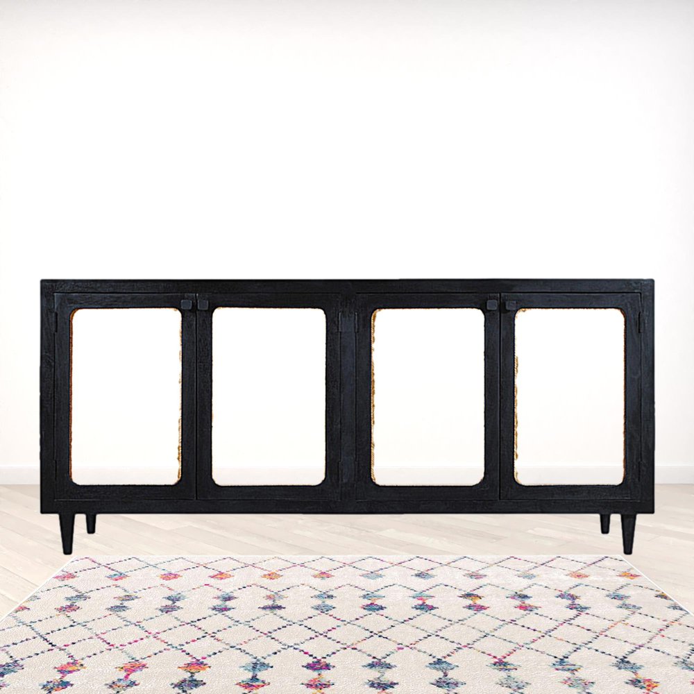 82" Black Distressed Solid Wood Sideboard with Four Doors