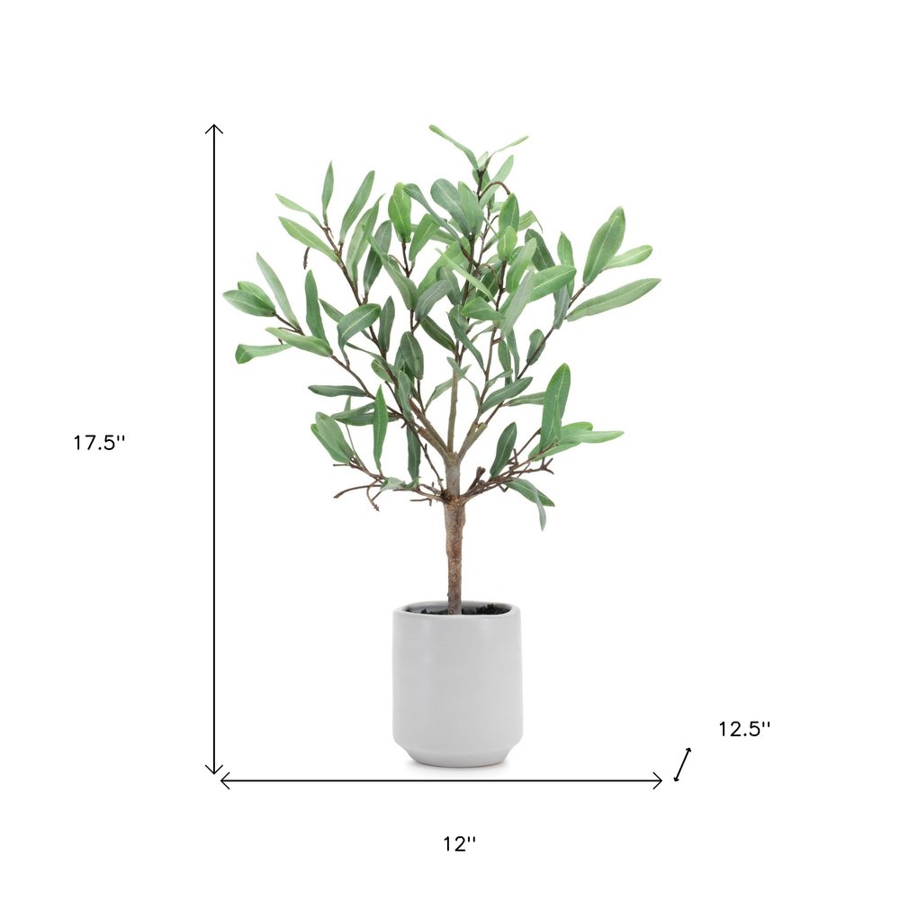 12" Green Artificial Olive In Round White Porcelain Pot