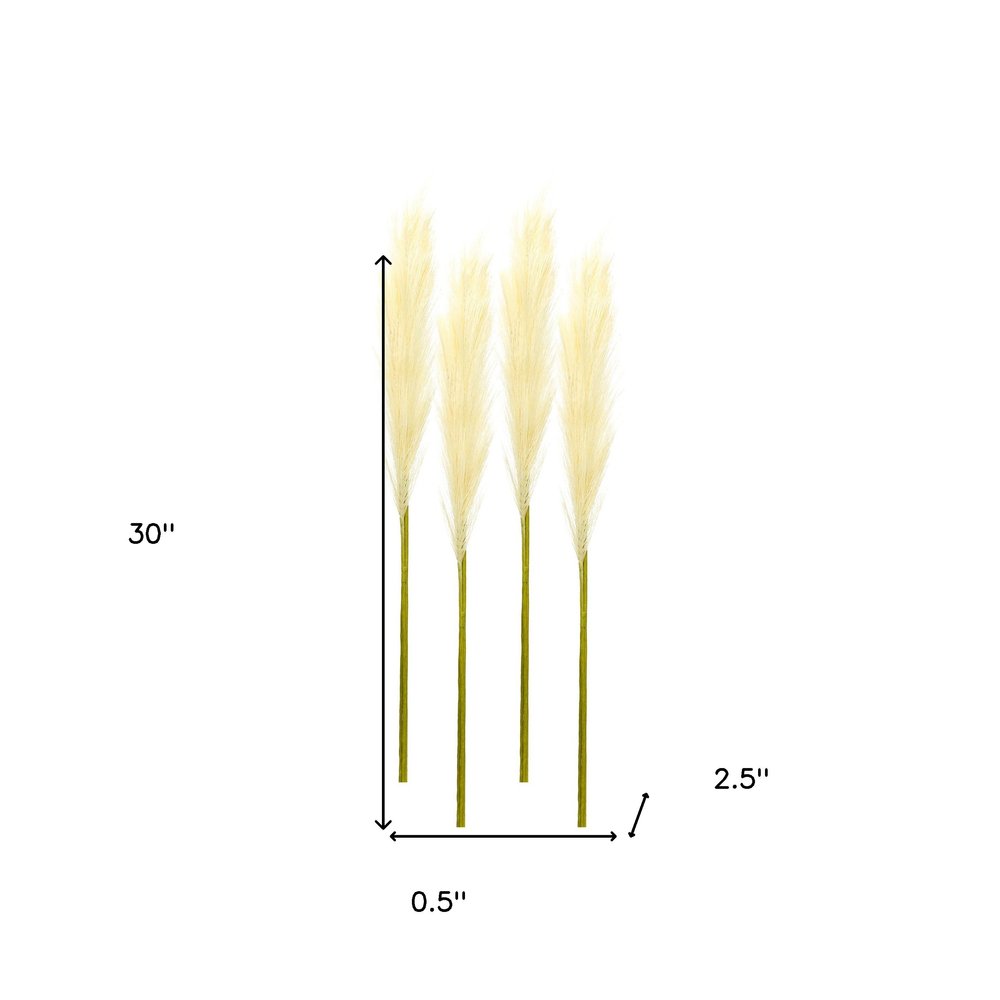 Set of Four 1" Beige Artificial Pampas