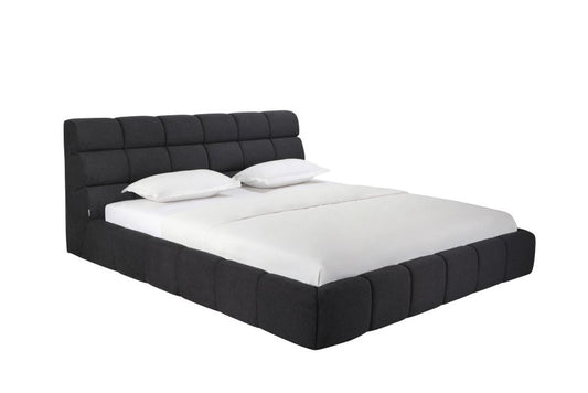 Dark Gray Tufted Linen Blend Upholstered King Bed Frame