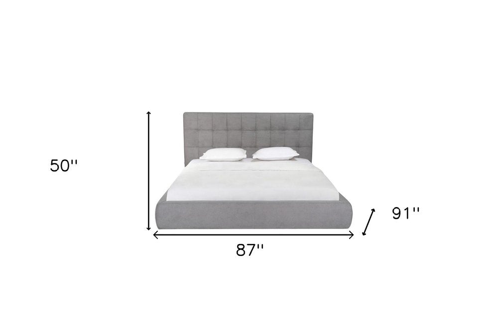 Gray Tufted Linen Blend Upholstered King Bed Frame
