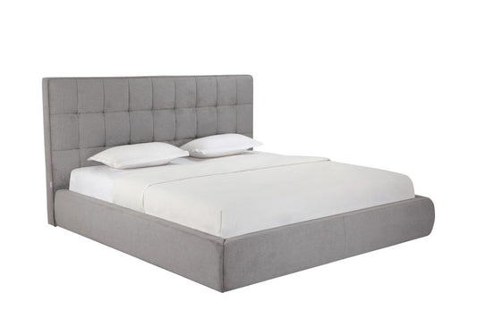 Gray Tufted Linen Blend Upholstered King Bed Frame