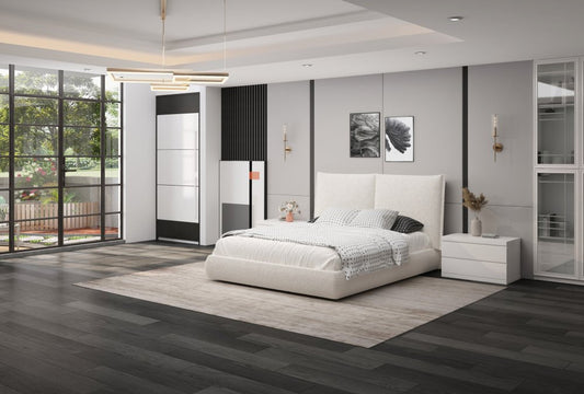 Beige Tufted Boucle Queen Bed Frame