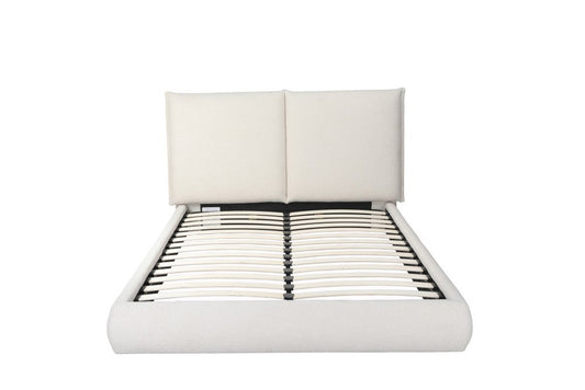 Beige Tufted Boucle Queen Bed Frame