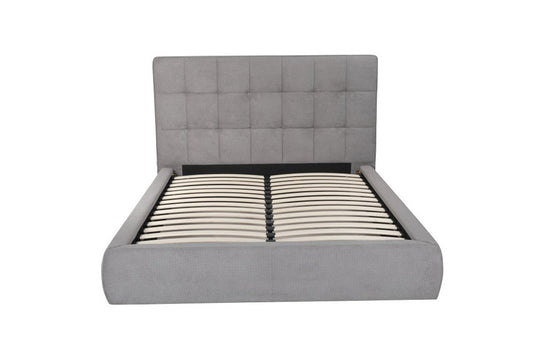 Gray Tufted Linen Blend Upholstered Queen Bed Frame