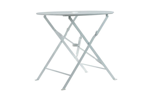 30" White Aluminum Round Folding Outdoor Bistro Table with Umbrella Hole