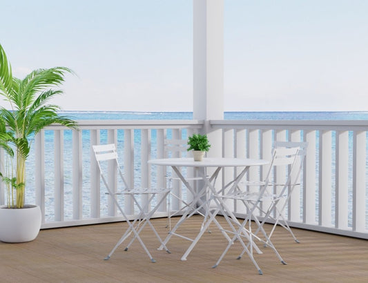 36" White Rounded Aluminum Folding Outdoor Dining Table with Umbrella Hole