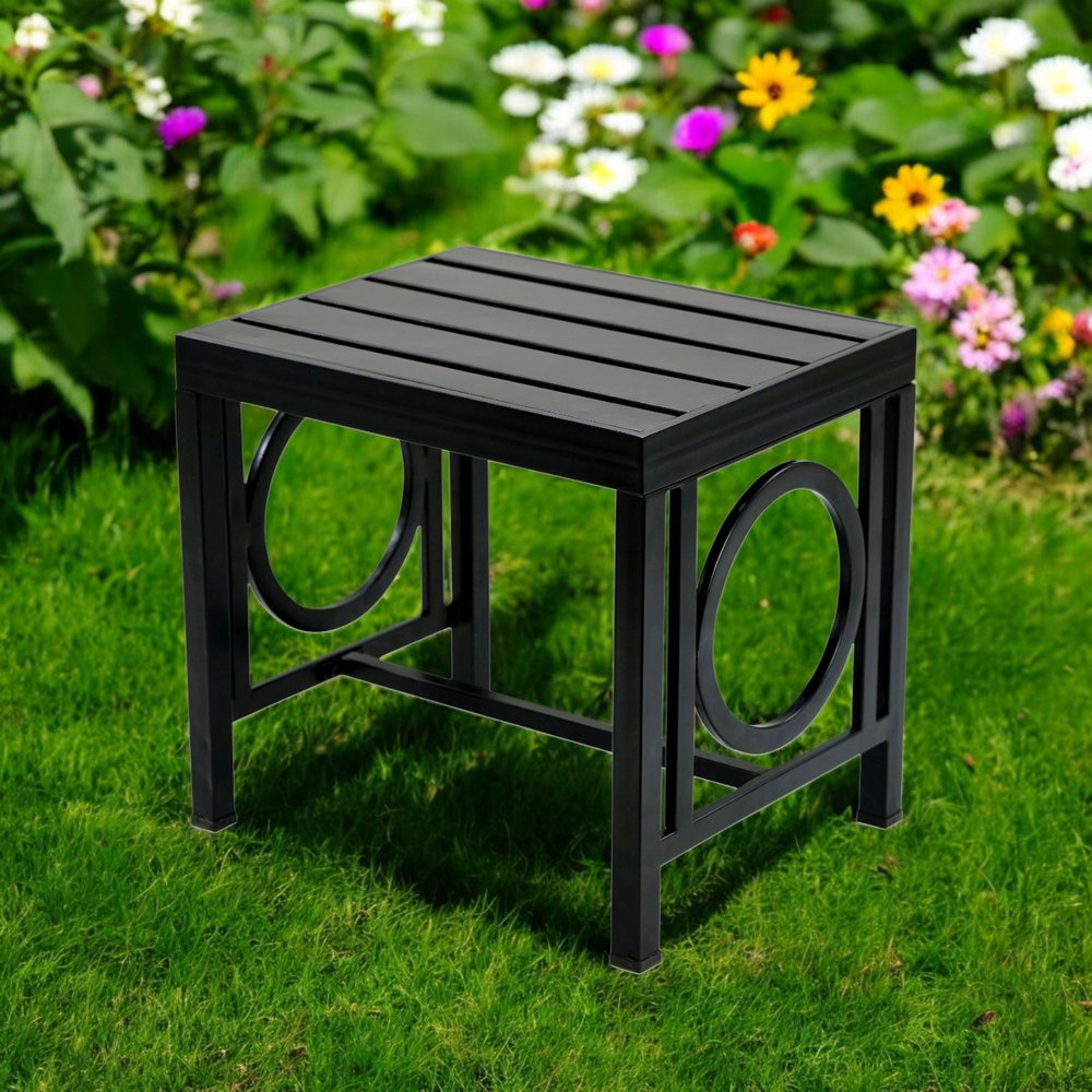 16" Black Aluminum Geo Slat Outdoor Side Table