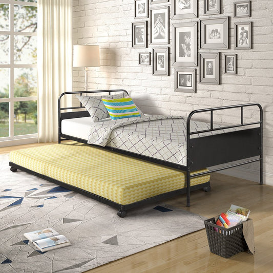 Black Metal Twin Canopy Bed Frame With Trundle