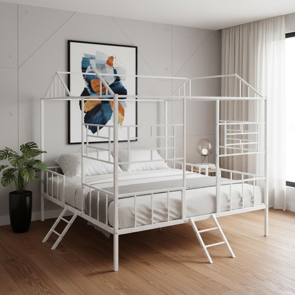 White Metal Twin Canopy Bed Frame