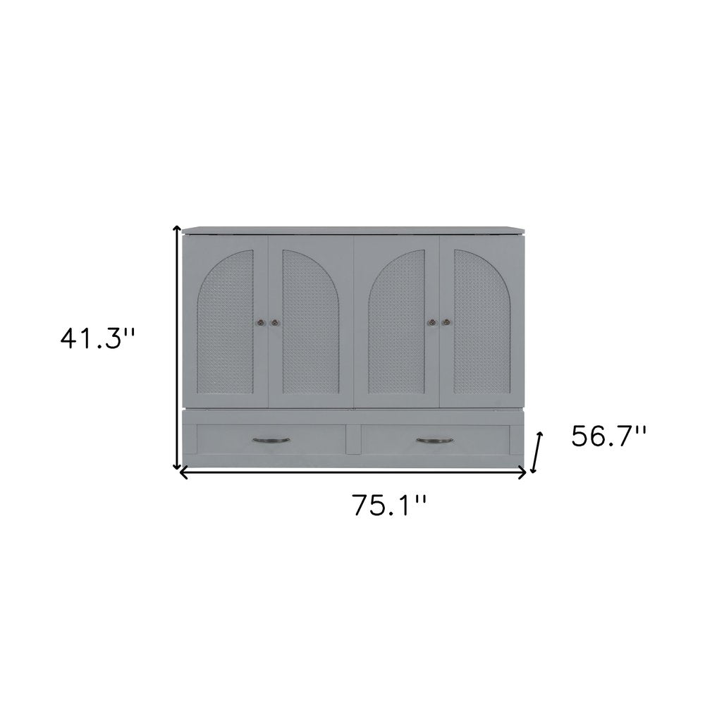 Gray Wood Full Murphy Bed With Drawers