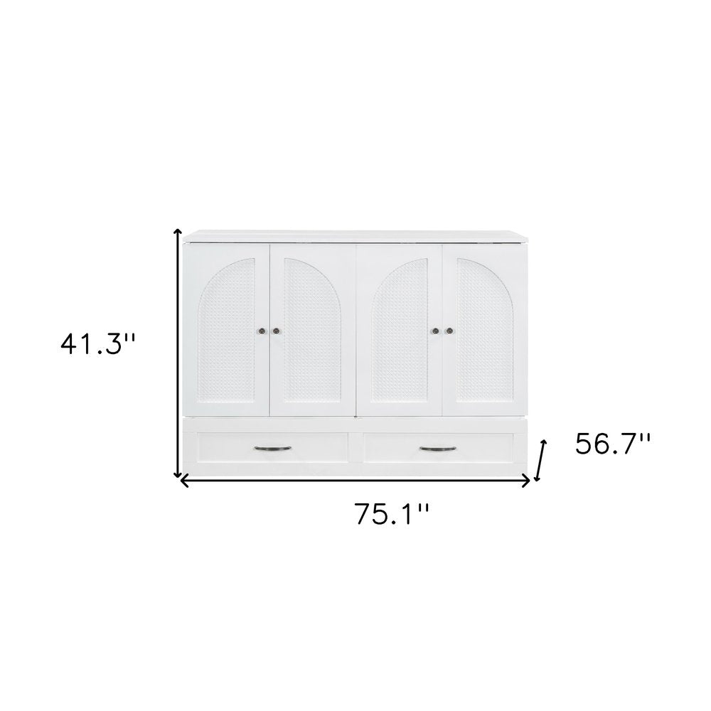 White Wood Full Murphy Bed With Drawers