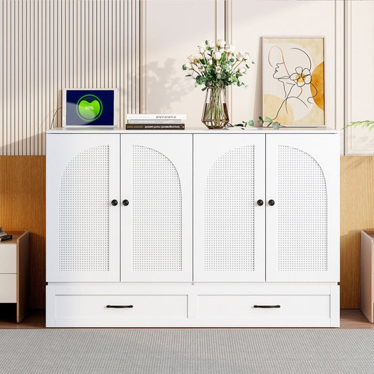 White Wood Full Murphy Bed With Drawers