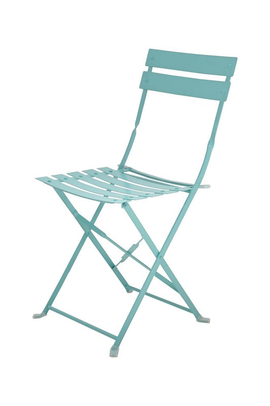 Set of Two Aqua Blue Aluminum Outdoor Folding Dining Chairs