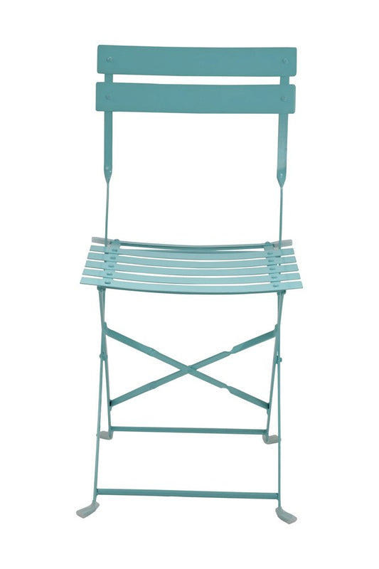Set of Two Aqua Blue Aluminum Outdoor Folding Dining Chairs