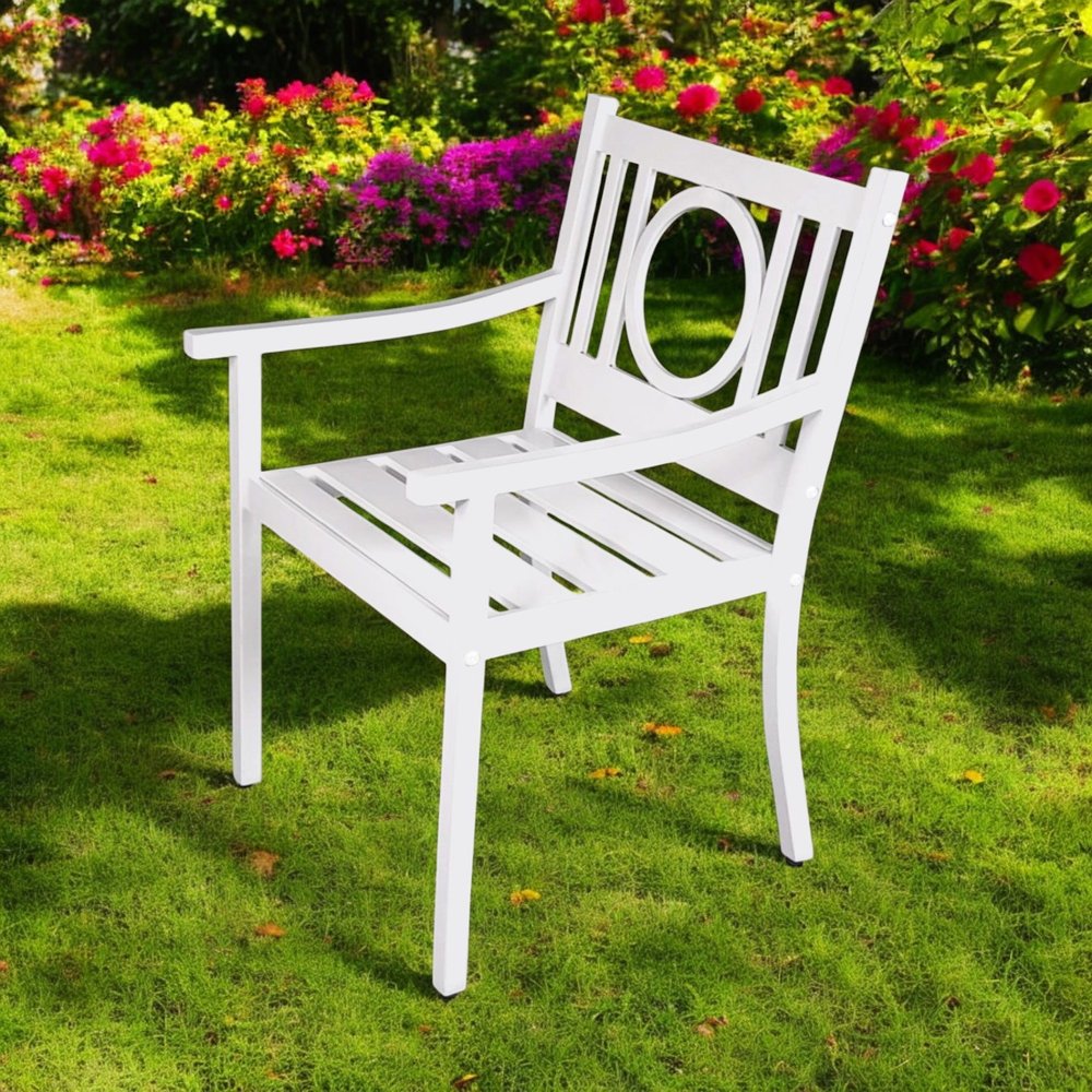 24" White Steel Geo Back Outdoor Arm Chair