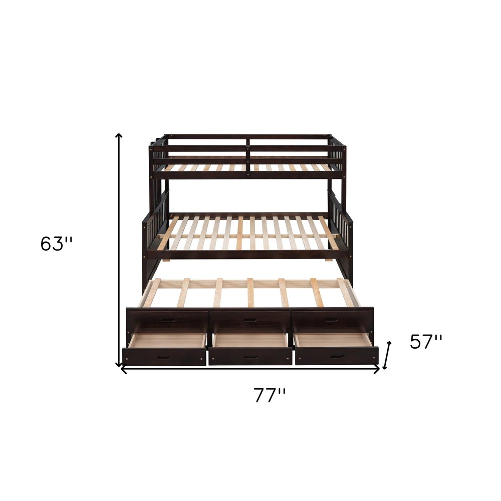 Espresso Twin Over Full Solid Wood Bunk Bed With Trundle And Storage