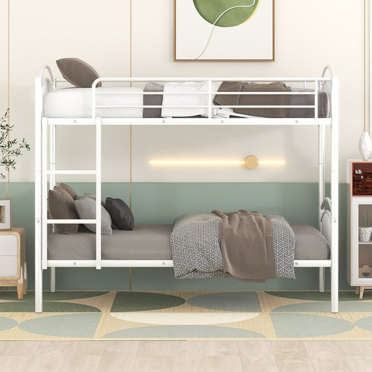 White Twin Over Twin Metal Bunk Bed