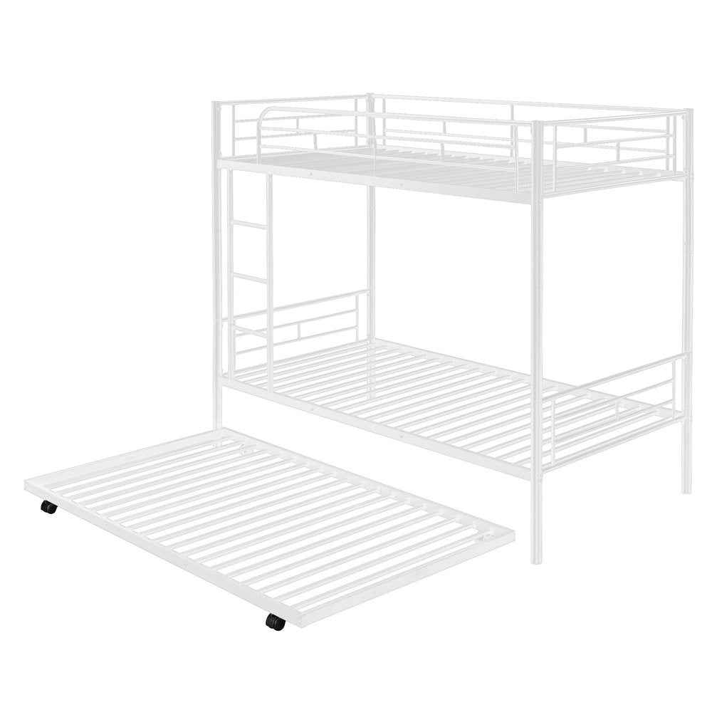 White Twin Over Twin Metal Bunk Bed With Trundle