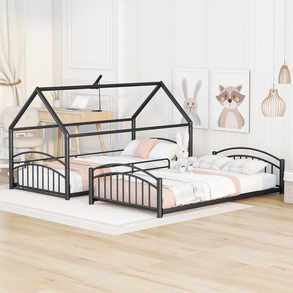 Black Twin Over Twin Metal Bunk Bed With Slide
