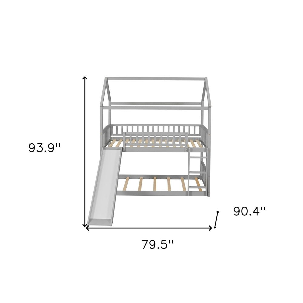 Gray Twin Over Twin Solid Wood Bunk Bed With Slide