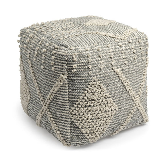 18" Gray And Cream Woven Geometric Cube Pouf Ottoman