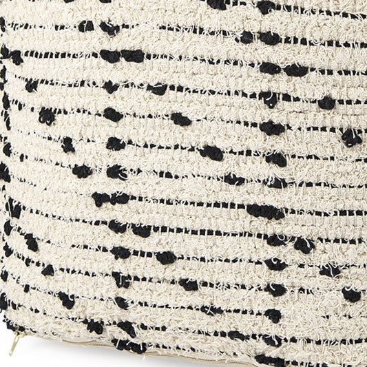 16" Cream And Black Cotton Geometric Cube Pouf Ottoman