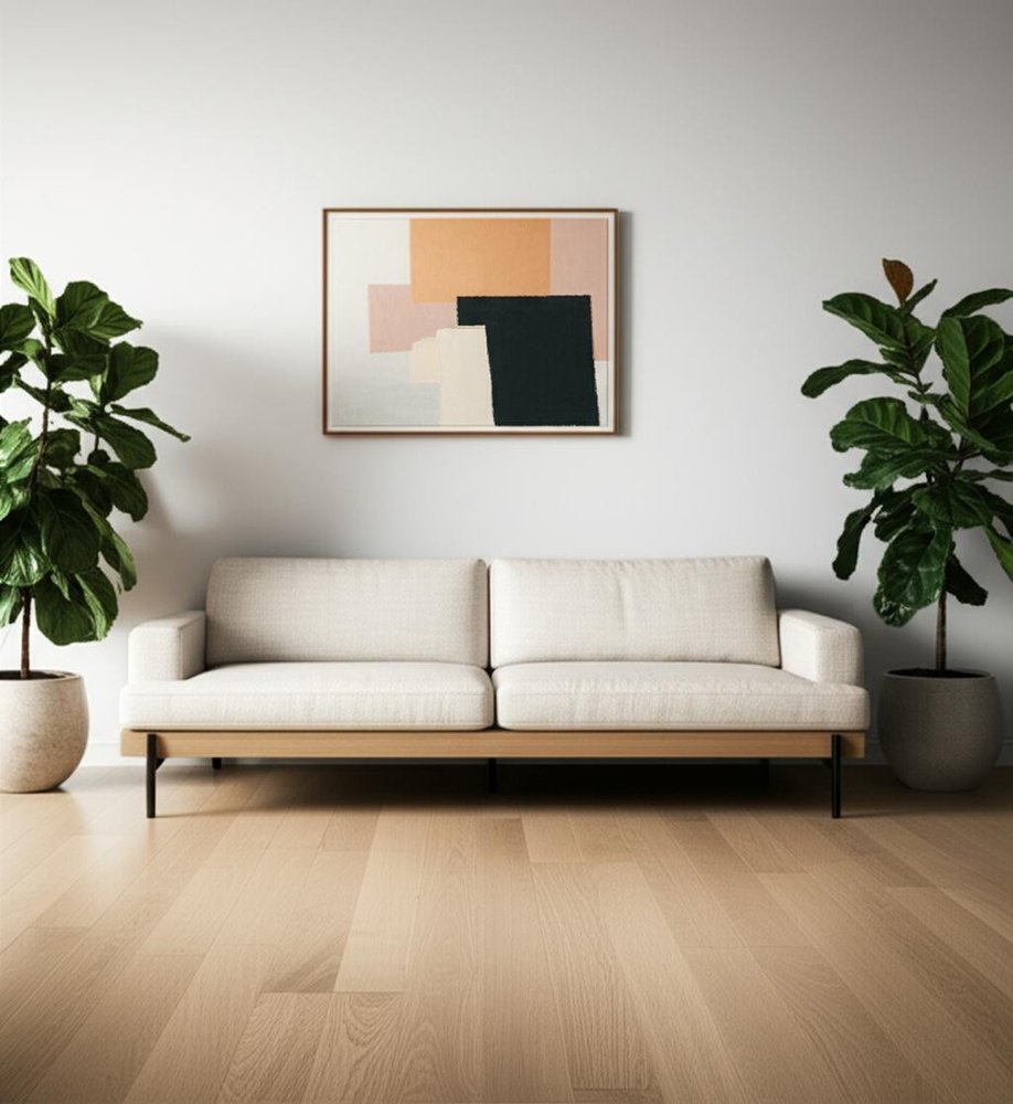 95" Beige Fabric Sofa With Black Legs