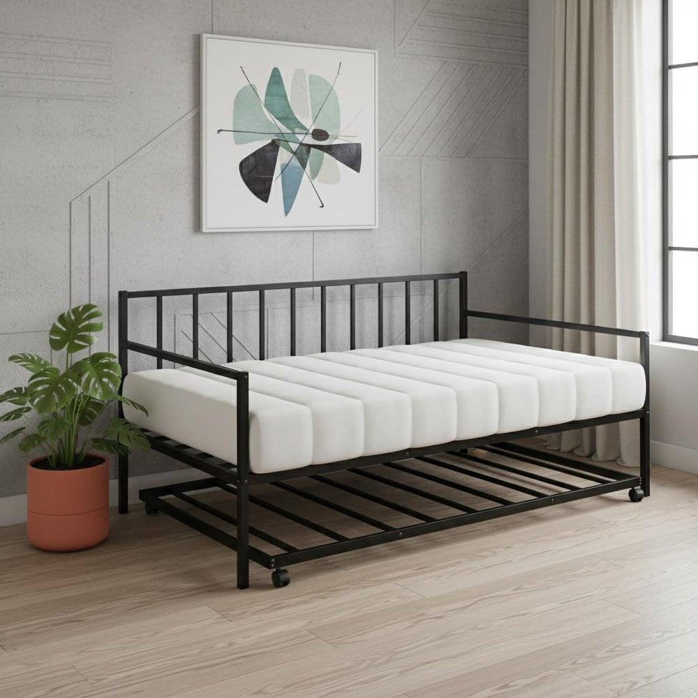 Black Metal Twin Daybed Frame With Trundle