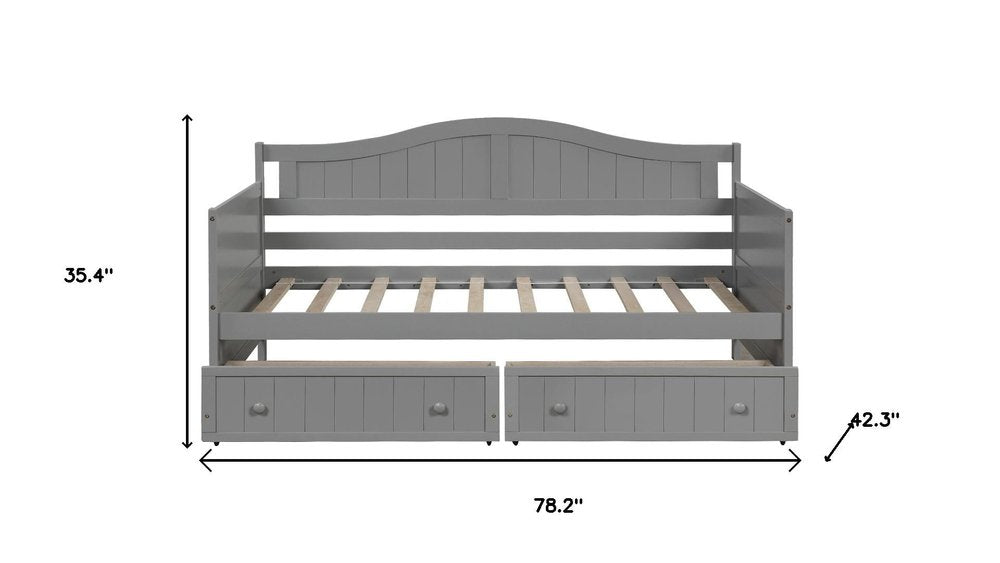 Gray Wood Twin Daybed Frame With Drawers