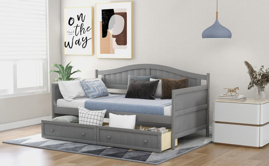 Gray Wood Twin Daybed Frame With Drawers