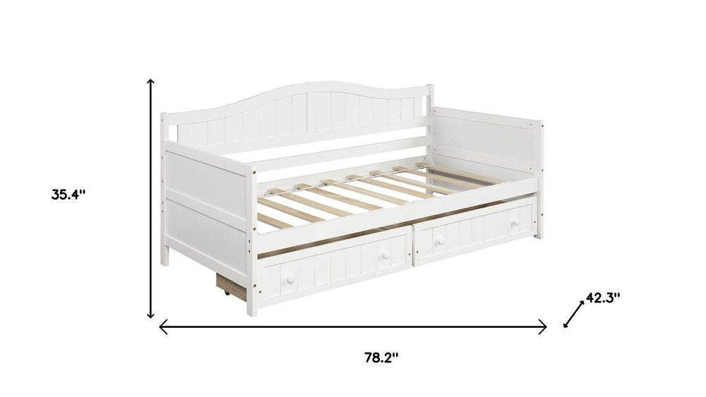 White Wood Twin Daybed Frame With Drawers