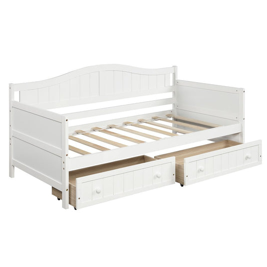 White Wood Twin Daybed Frame With Drawers