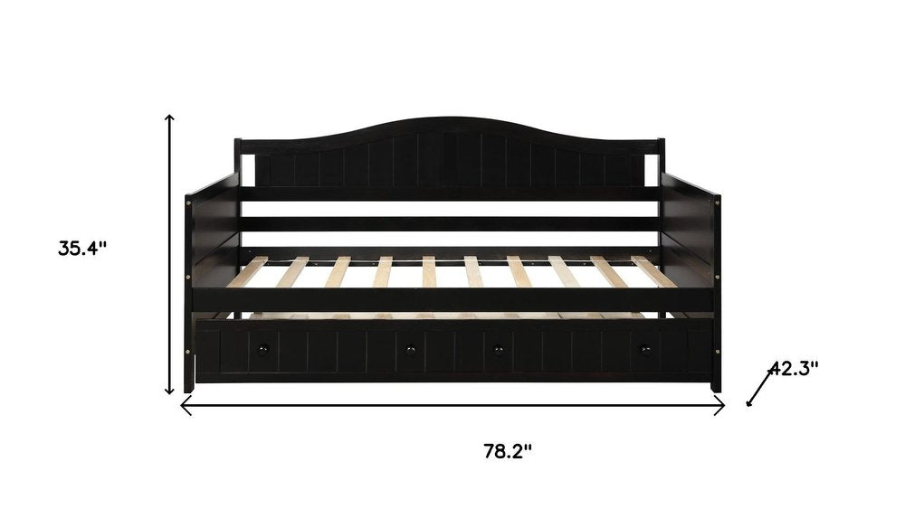 Espresso Wood Twin Daybed Frame With Trundle