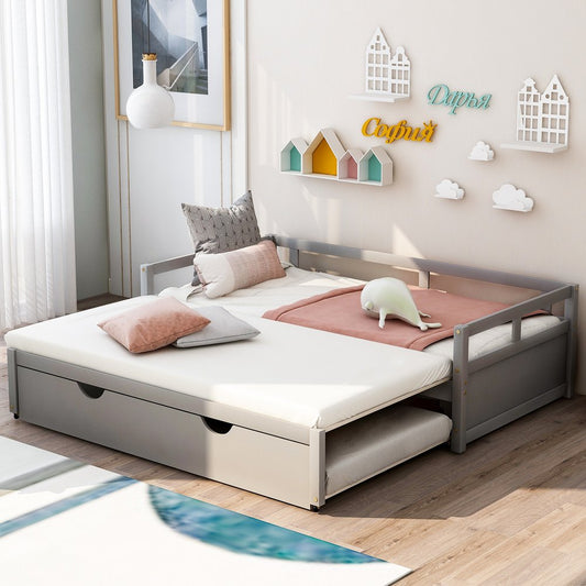 Gray Wood Twin Daybed Frame With Trundle