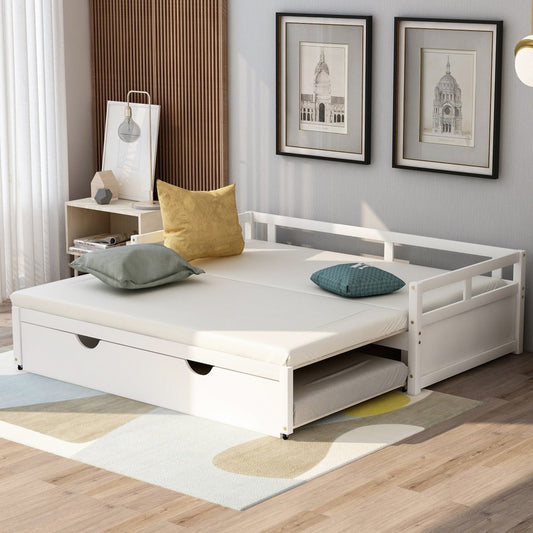 White Wood Twin Daybed Frame With Trundle