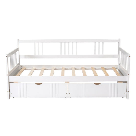 White Wood Twin Daybed Frame With Drawers