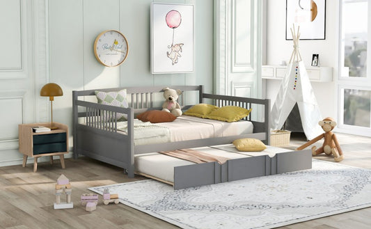 Gray Wood Full Daybed Frame With Trundle
