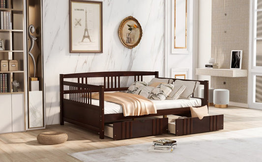 Espresso Wood Full Daybed Frame With Drawers