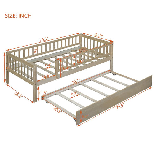 Natural Wood Twin Daybed Frame With Trundle