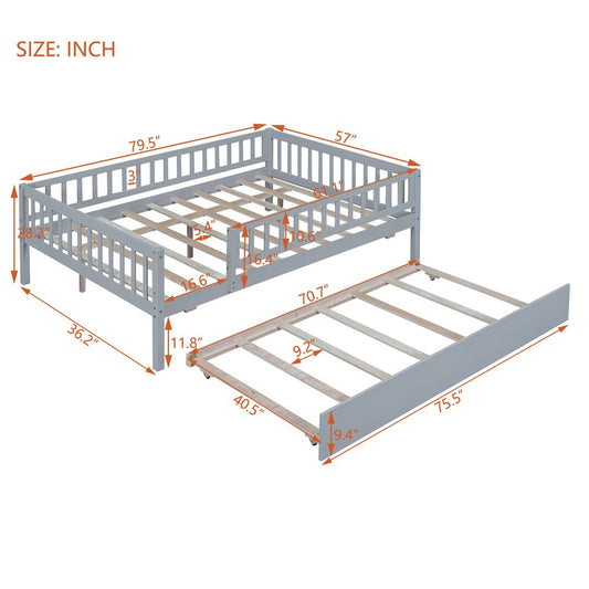 Gray Wood Full Daybed Frame With Trundle