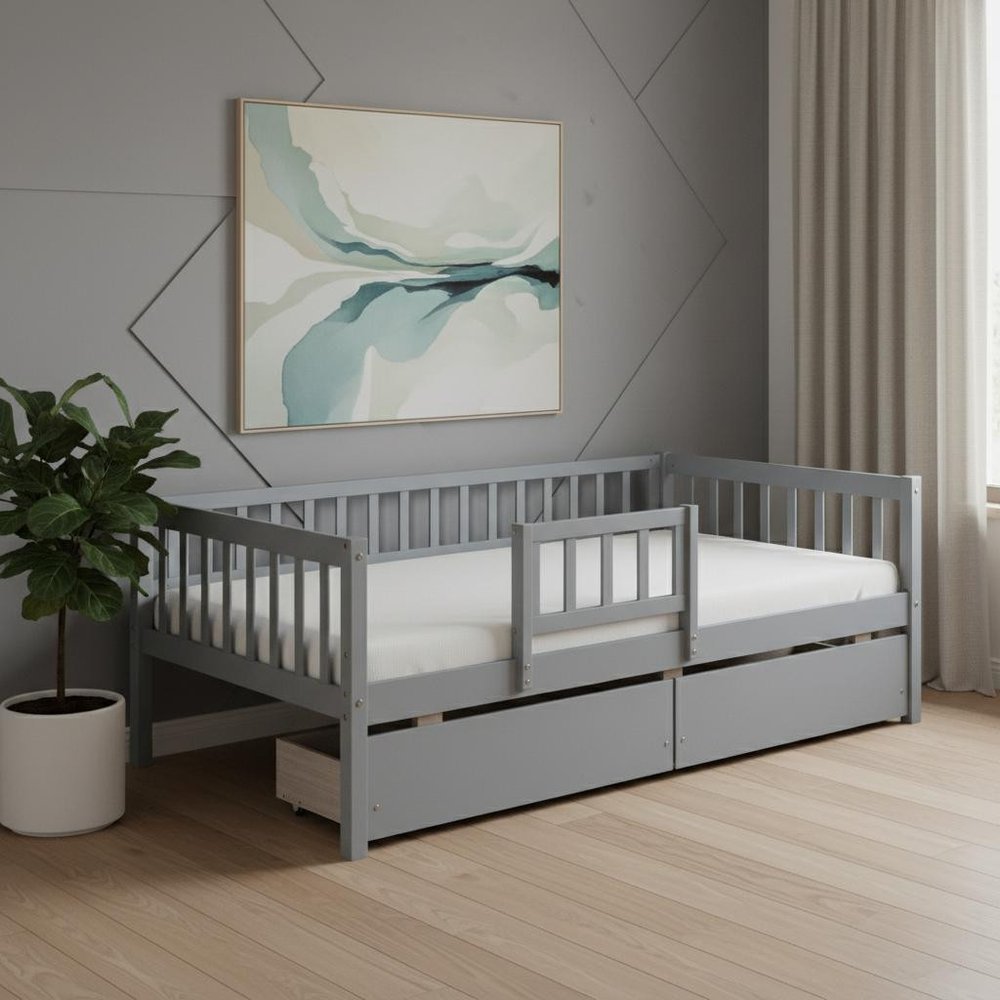 Gray Wood Twin Daybed Frame With Drawers
