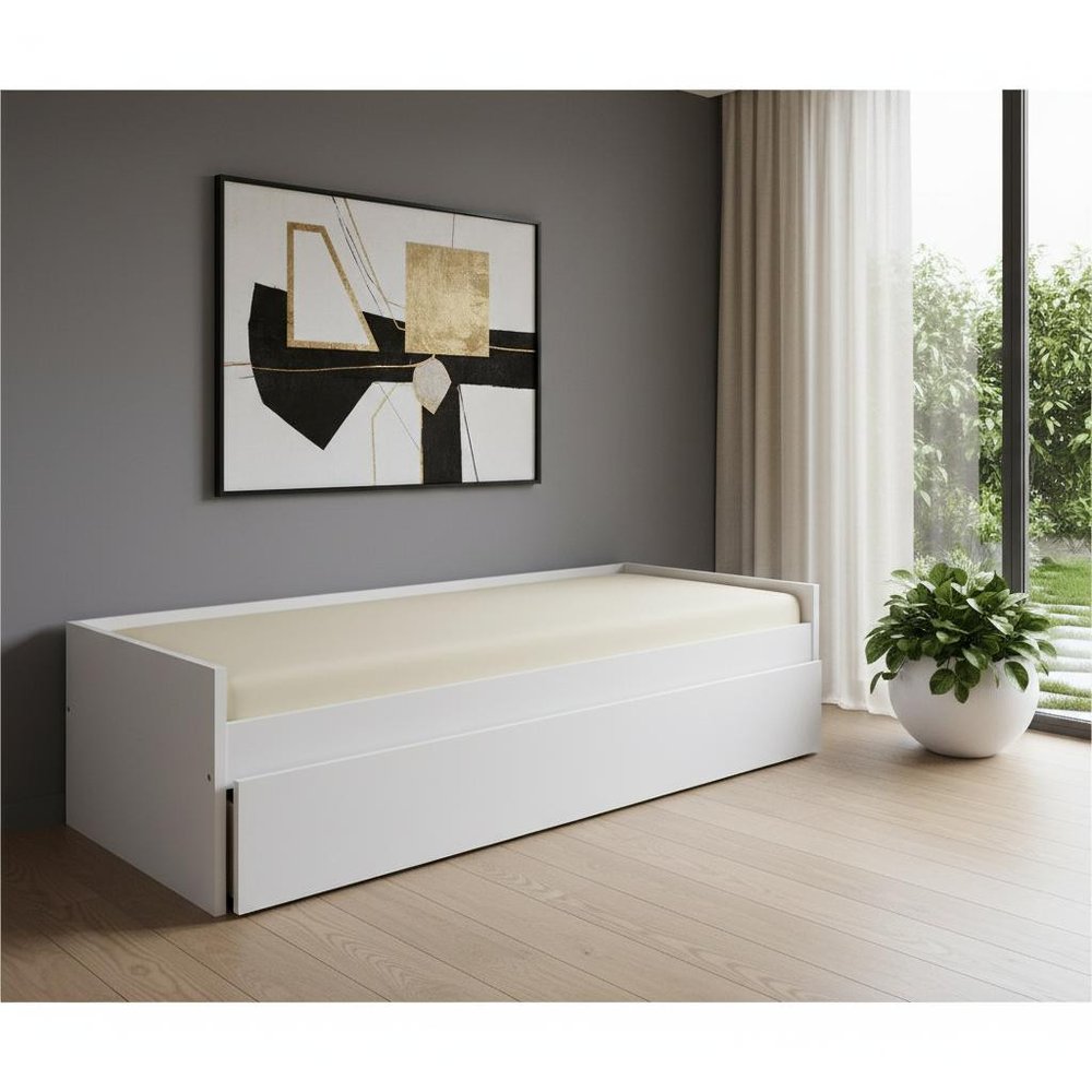 White Wood Twin Daybed Frame With Drawers