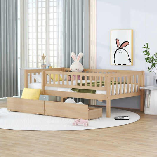 Natural Wood Twin Daybed Frame With Drawers