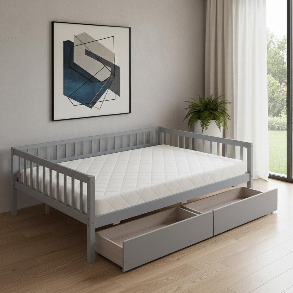 Gray Wood Full Daybed Frame With Drawers