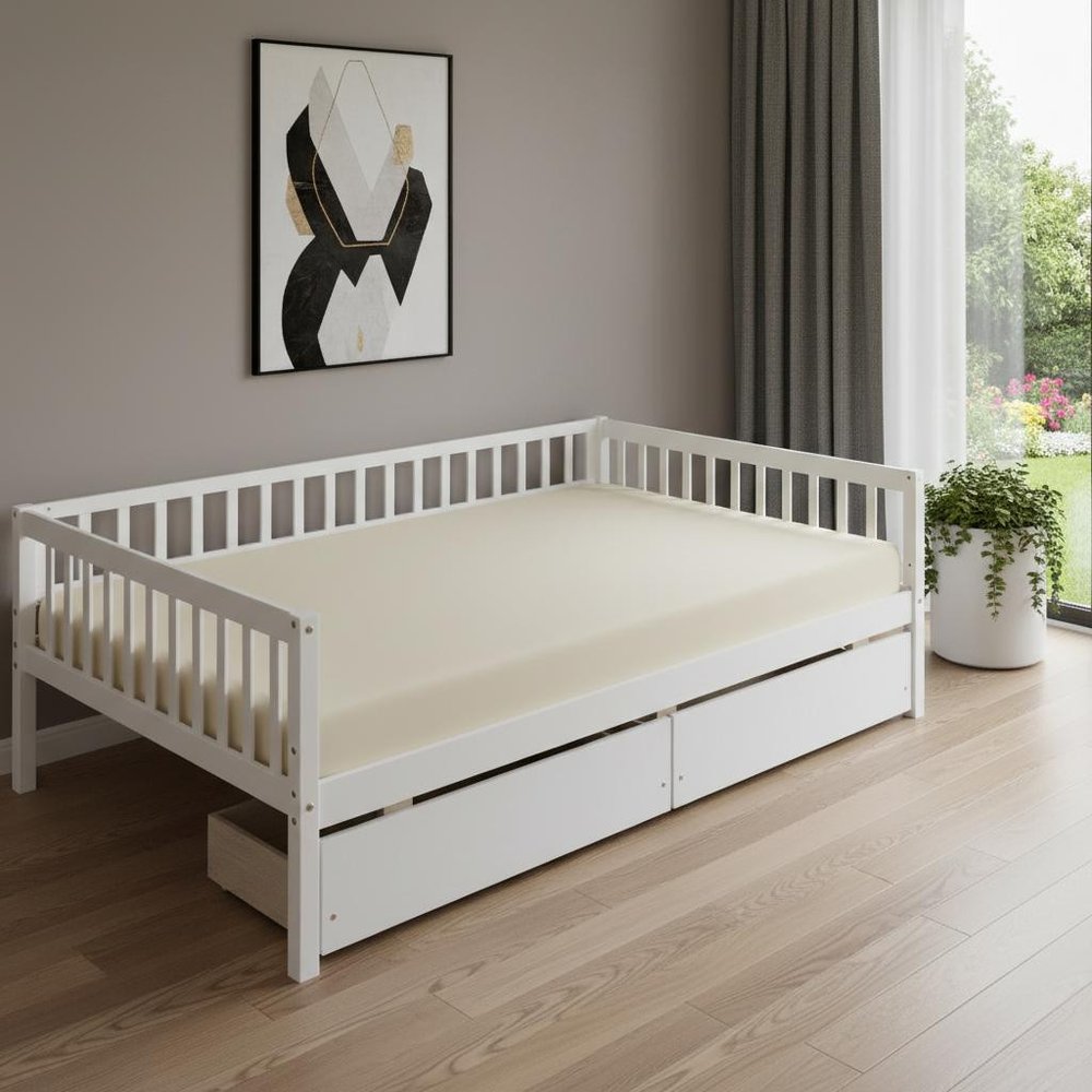 White Wood Full Daybed Frame With Drawers