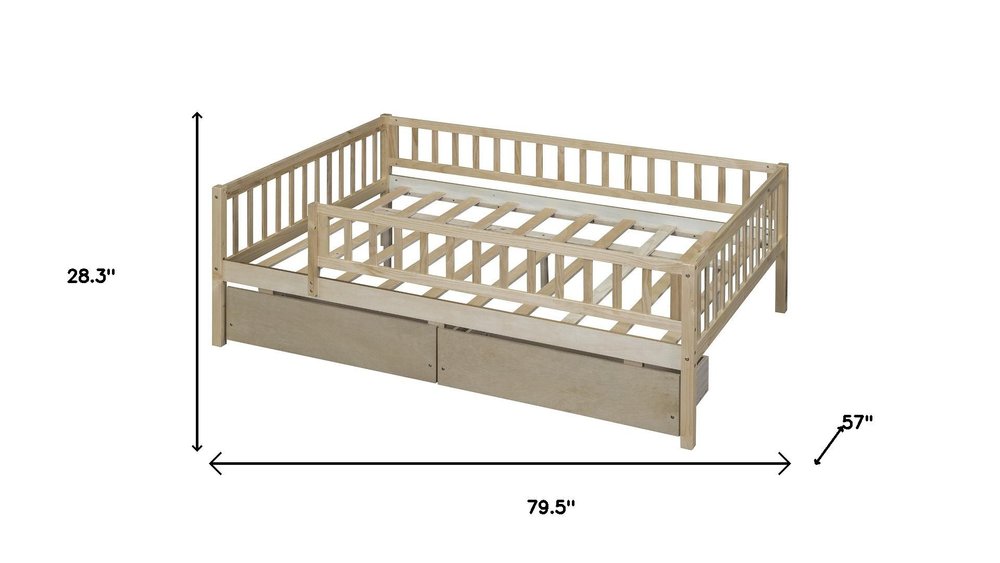 Natural Wood Full Daybed Frame With Drawers