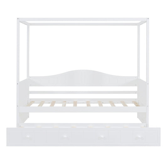 White Wood Twin Daybed Frame With Trundle