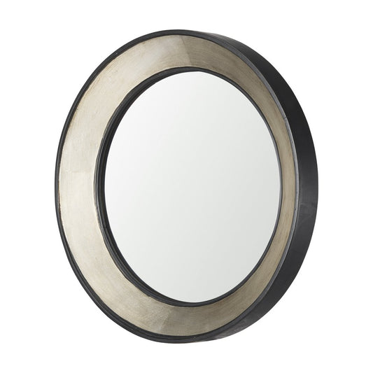 22" Champagne And Dark Brown Metal And Solid Wood Round Framed Accent Mirror