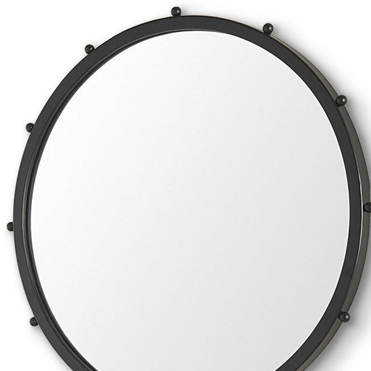 25" Black Metal Beaded Round Framed Accent Mirror